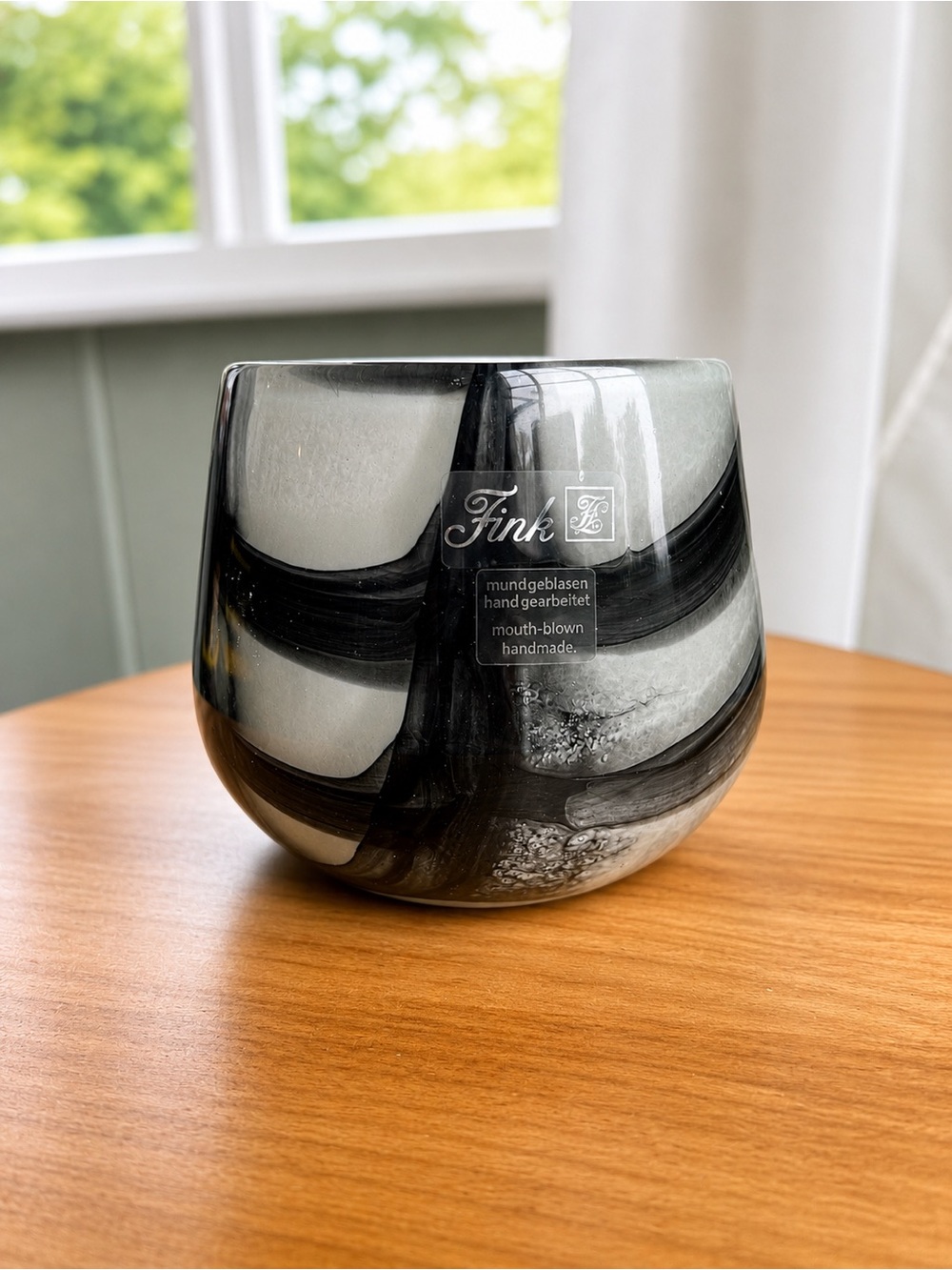 Fink Marly Mouth Blown Art Glass Vase Handmade Germany Smoky Gray Modern Decor